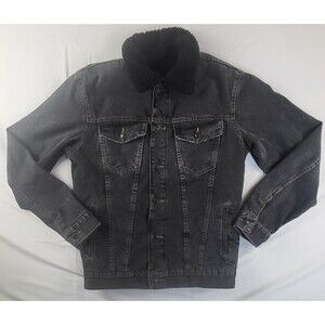 ZARA Men’s Black Sherpa Lined Denim Jacket Size M Sherpa Trucker Coat Workwear